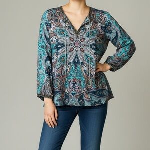 Sundance Catalogue Women’s 💯 Silk Paisley Blouse Beaded Detail Size Large